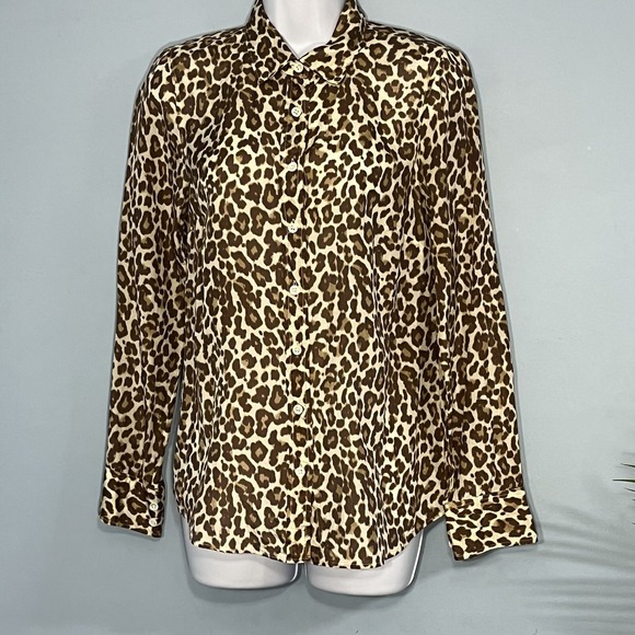 J Crew Silk Blnd Leopard Perfect Button Top Women 4 Lightweight Old Money Career - Picture 10 of 12